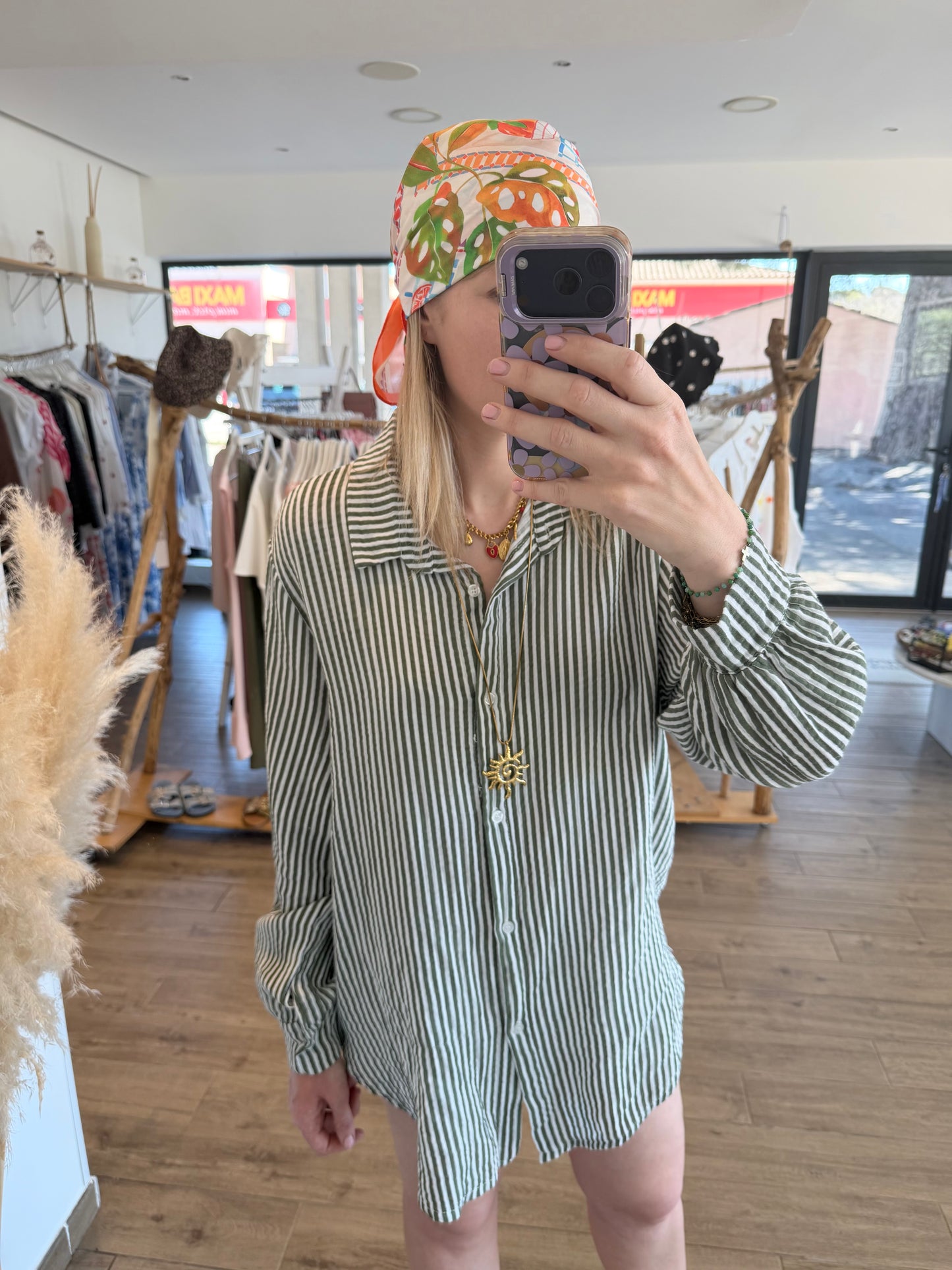 Chemise en gaz de coton kaki