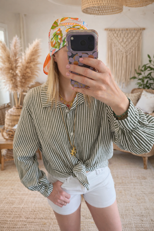 Chemise en gaz de coton kaki